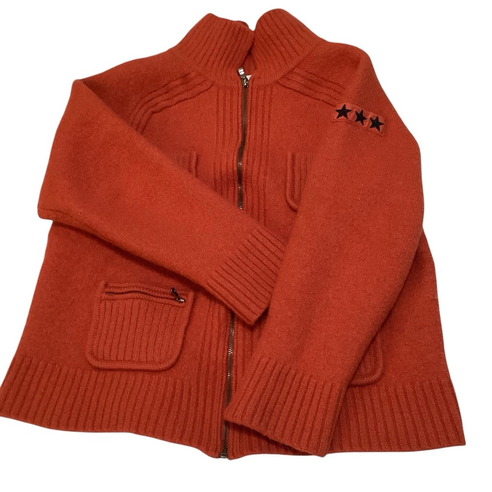 Liz Claiborne Lizwear Burnt Orange Star Zip Up Wool Blend Sweater Jacket *as-is